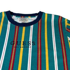 VTG Guess Originals Guess Los Angeles Shirt Men's Sz L Striped Green Navy Collar